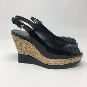 Stuart Weitzman Sling back Wedge Sandals 6M Black